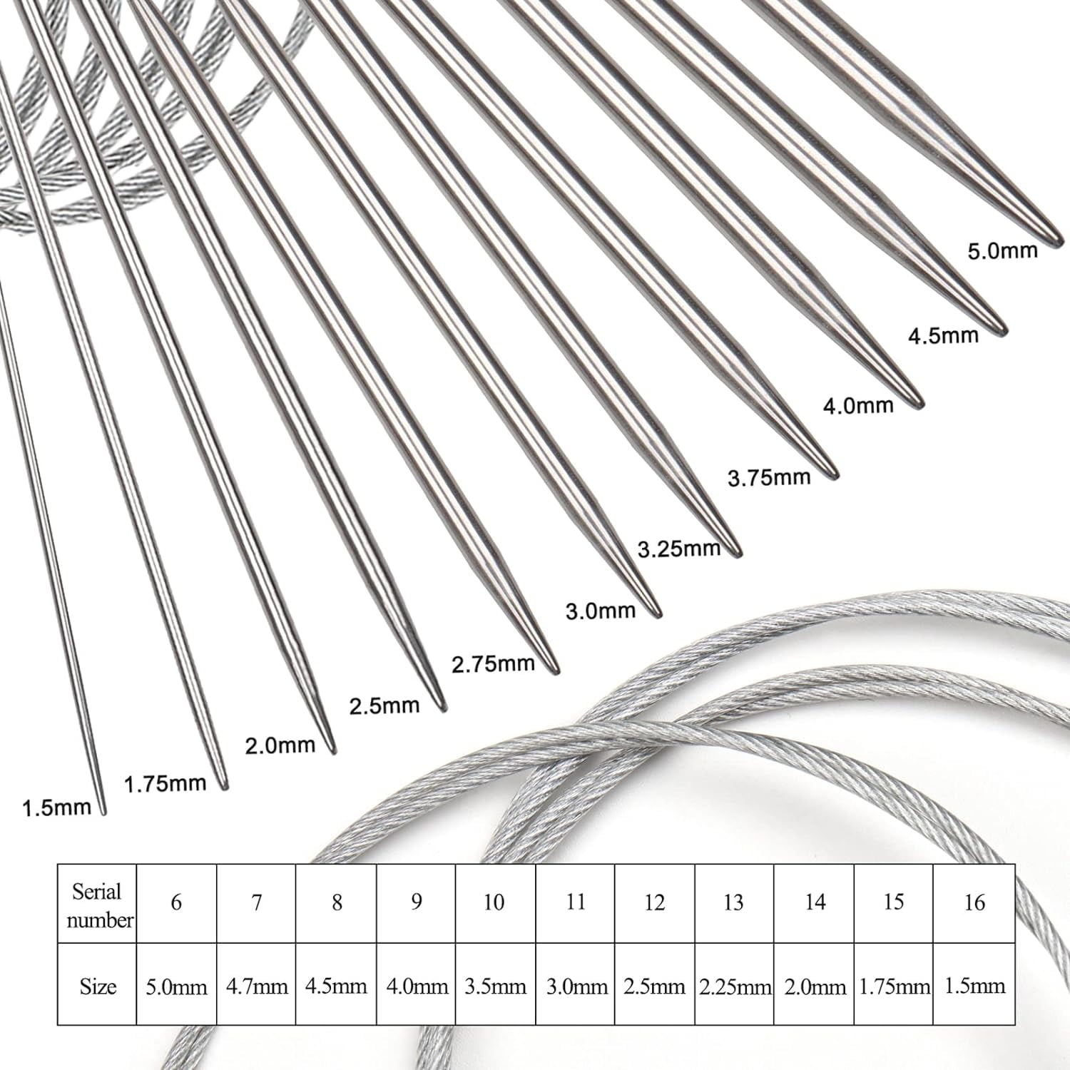 Circular Knitting Needle Set 11 Pack Stainless Steel Knitting Needles
