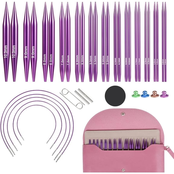 Circular Knitting  Set, Purple Smooth Interchangeable Knitting  Set   Sizes 2.5/3/4/5/6/7/8/9/10/11/13/15 with Cables for Beginners and Experts