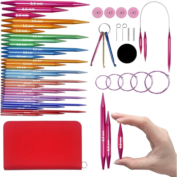 Circular Knitting  Set with Case,11 Pairs Interchangeable  Circle  with 5 Cables 3.0~8.0mm