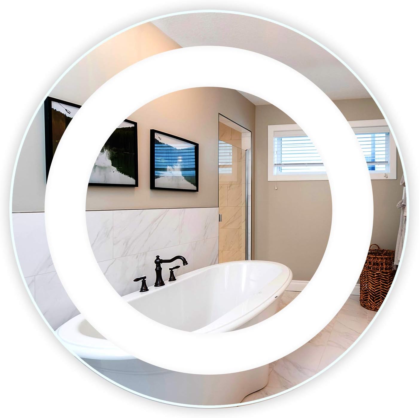 Circular LED Vanity Mirror (24"), Front Lit Lighted Modern Anti Fog