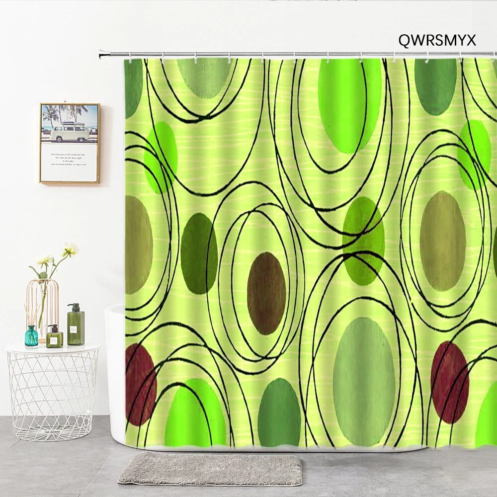 Circular Line Geometry Shower Curtains 3D Luxury Bathroom Curtain Hooks