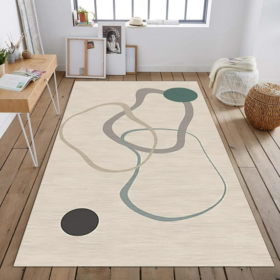 Circular Line Pattern Rug, Simple Art Floor Mat, Carpet Simple and Beautiful Clear Pattern Suitable for Living Study Bedroom Dining Room Bathroom 3' x 5'