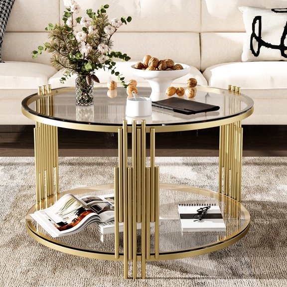 Circular Metal Drum Base Coffee Table | Asymmetrical Style for Home Decor | Enhances Room's Contemporary Look