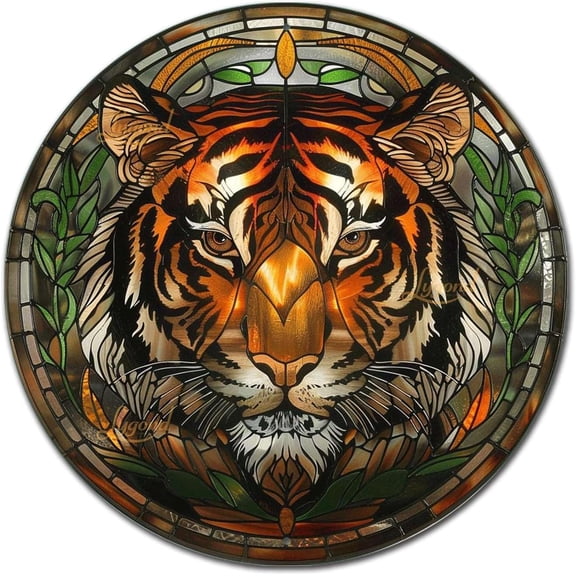 Circular Metal Tin Sign Stained Glass Style Minimalist Wall Art Home Decor 8 x 8 Inches