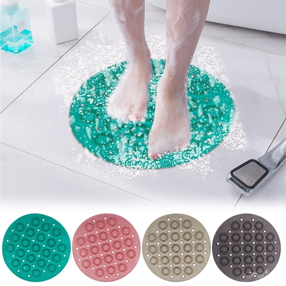 Circular Non-Slip Bathroom Shower Mat, 12" Anti-Slip PVC Foot Mat with Suction Cups, Quick Dry, Hair-Resistant, Comfortable Floor Mat for Bathtub, Shower Room, Grey