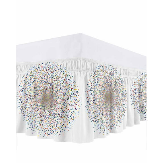 Circular Pattern Bed Skirt Colorful Wave Point Retro Texture Bed Skirts California King Size 16 Inch Drop, Wrap Around Dust Ruffle&nbsp;Bedskirt with Adjustable Elastic Belt for Queen Size Beds