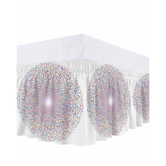 Circular Pattern Bed Skirt King Size 16" Drop Retro Wave Point Colorful Texture Ruffled Wrap Around Bed Skirts Adjustable Elastic Bedskirt Dust Ruffle for King Size Bed
