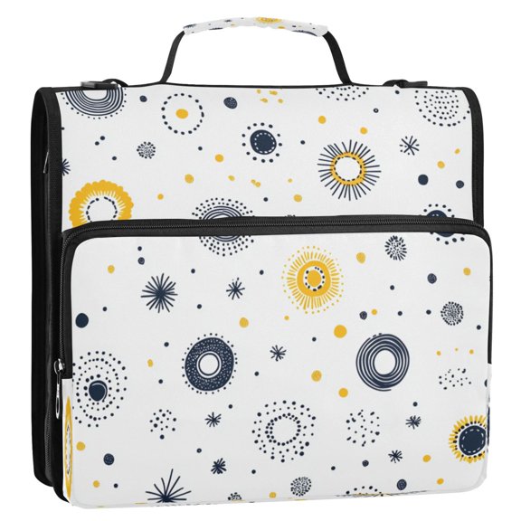 Circular Pattern Design 3-Ring Binder Bag 13.6x12.4x3.5in Water-Resistant Canvas for School or Office Use