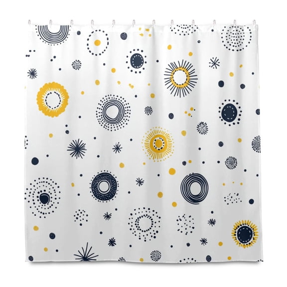 Circular Pattern Design 72x72 Waterproof Shower Curtain Liners Durable Metal C-Hooks Fade-Proof Thermal Print Anti-Splash