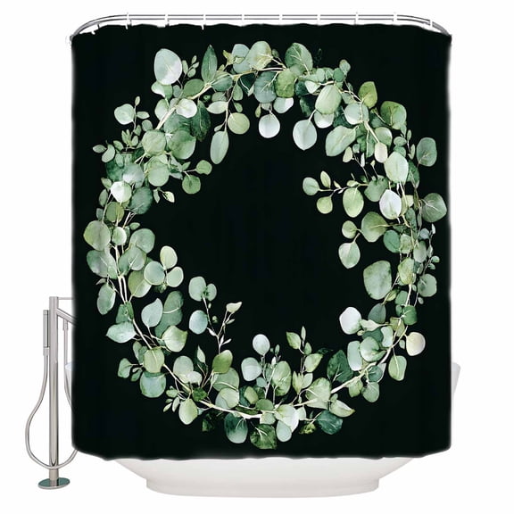 Circular Pattern Shower Curtain, 72" x 72", Vintage Eucalyptus Leaf Watercolor Waterproof Bathroom Curtain Washable Shower Curtain Set with 12 Hooks