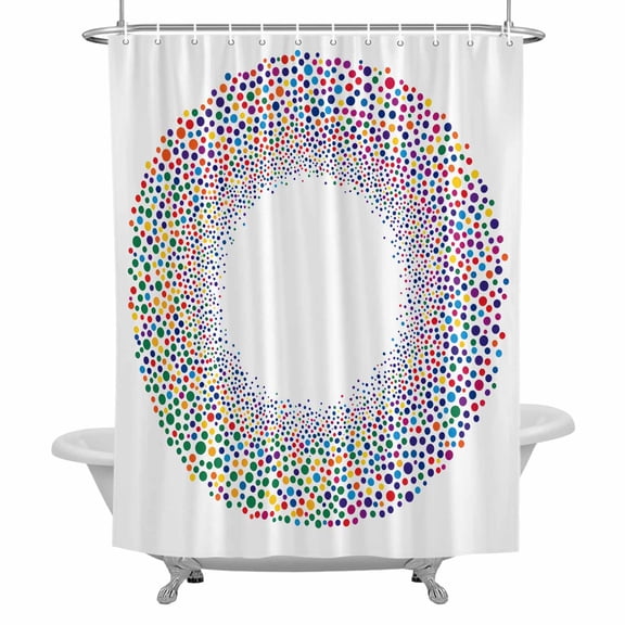 Circular Pattern Shower Curtain for Bathroom, Colorful Wave Point Retro Art Texture Waterproof Cloth Fabric Bathroom Accessories Set with 12 Rust Proof Plastic Hooks, 36"x72"