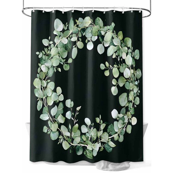 Circular Pattern Shower Curtain, Vintage Eucalyptus Leaf Watercolor Waterproof Shower Curtain Set with 12 Hooks Lightweight Washable Fabric Shower Curtains for Bathroom 72x84 Inches