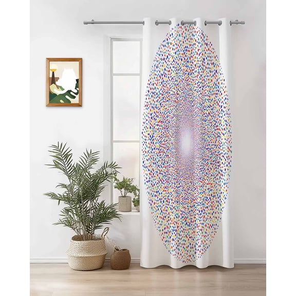 Circular Pattern Thermal Insulated Blackout Curtains for Bedroom 24 Length Retro Wave Point Colorful Texture Room Darkening Curtain 1 Panel Grommet Window Curtain Drape for Living Room Nursery Room