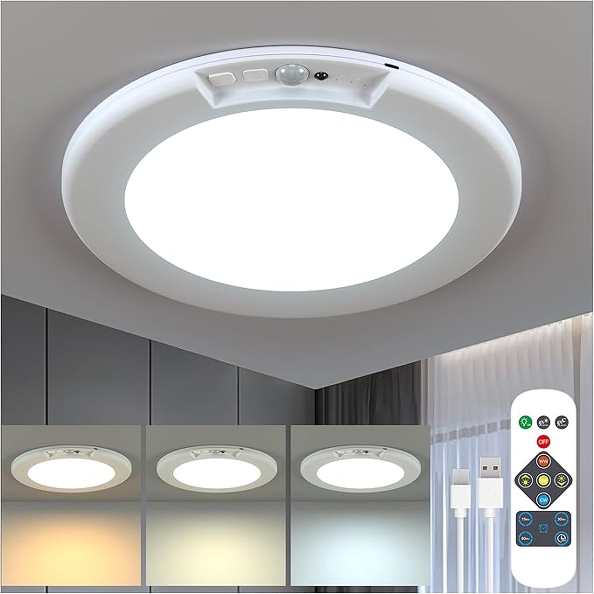 HOMODEN Rechargeable Motion Sensor Ceiling Light with Remote, Modern ...
