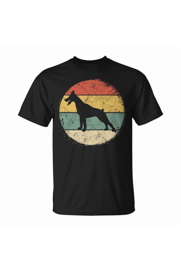 Circular Retro Doberman Pinscher Dobie Owner Graphic Tee – Vintage Cotton Unisex Adult T-Shirt, Soft Casual Crewneck for Dog Lovers and Everyday Wear, Size S, Color Black