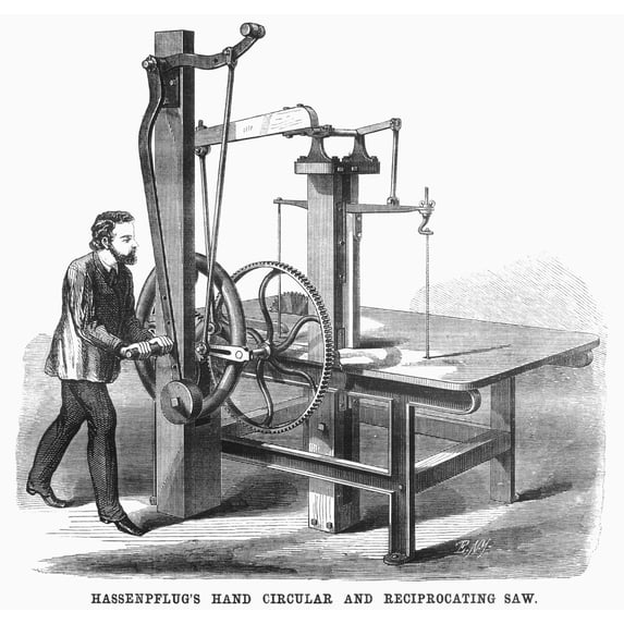 Circular Saw 1868. Nhassenpflug'S Hand Circular And Reciprocating Saw. Wood Engraving American 1868. Print by