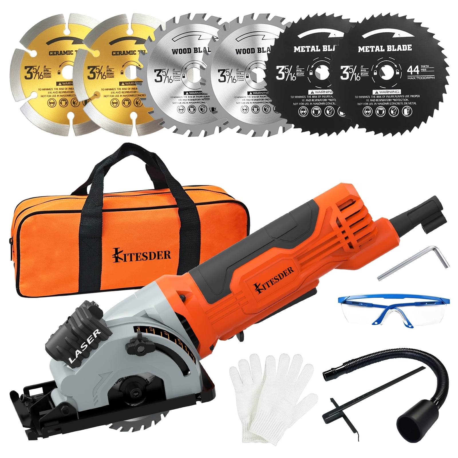 Circular Saw, 4.8A Corded Electric Saw with Laser Guide 7000RPM, Compact Hand Saw for Wood, Metal, Tile and Plastic Cutting