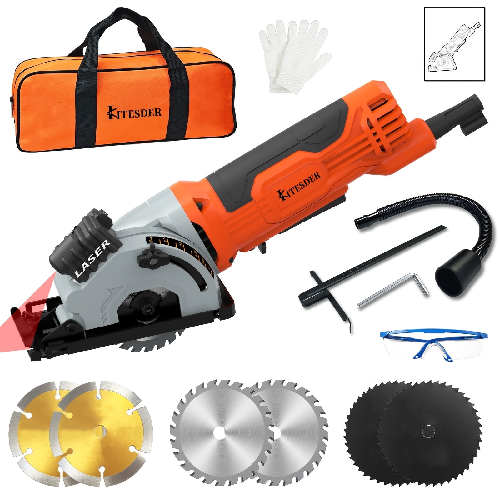 Circular Saw, 4.8A Corded Electric Saw with Laser Guide 7000RPM, Compact Hand Saw for Wood, Metal, Tile and Plastic Cutting