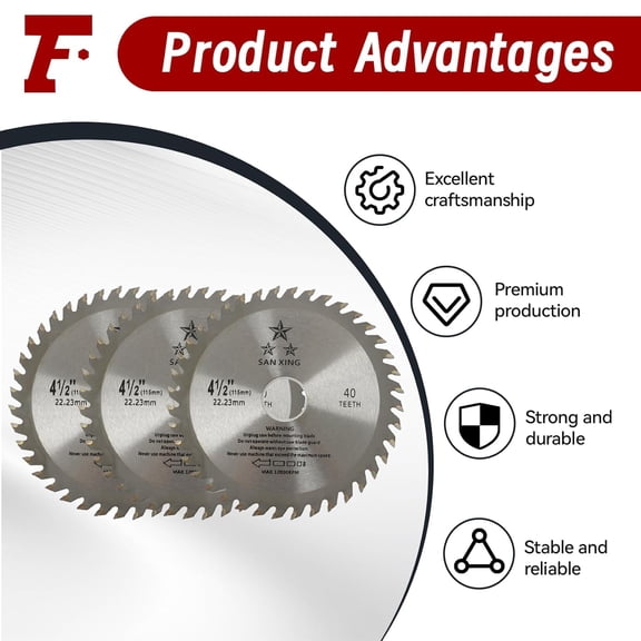 Circular Saw Blade 3Pcs 4-1/2 Inch 40T Metal Cutting Saw Finish Blade Alloy Steel General Purpose Hard Soft Wood Cutting Saw Blade with 7/8-inch Arbor Fit for Wood Plastic Metal Tile Cutting