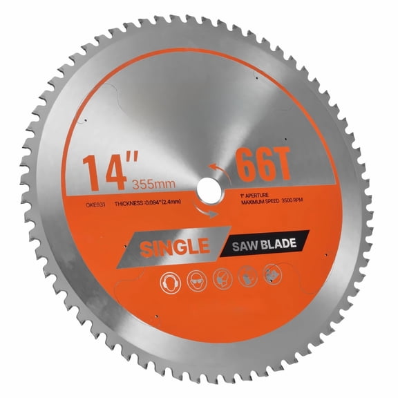 14 Inch Circular Saw Blade - 66 Tooth Metal Cutting Blade, 1 inch Arbor, Alloy Steel, Fine Finish, for Steel & Aluminum - Noise Reduction Vents