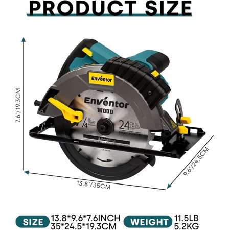 Circular Saw Corded, 14A Electric Circular Saws 7-1/4-Inch with Laser Guide, 2 Blade Saws (40T/24T), Max Cutting Depth 2-7/16"(90 ° ), 1-13/16"(0 ° -45 ° ), Single Handed Bevel, 5500RPM, Blue