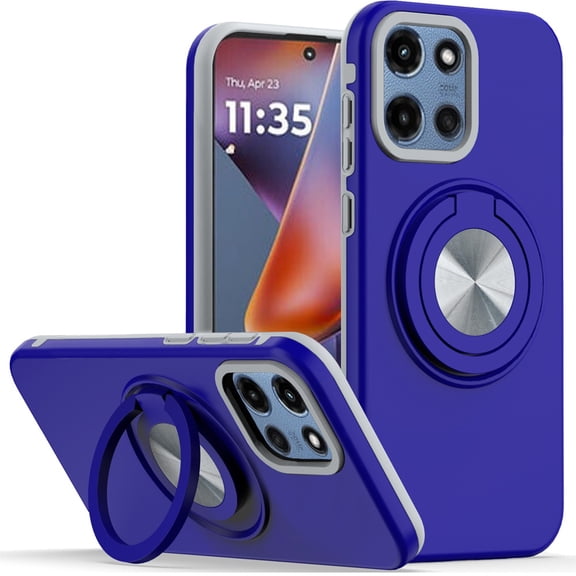 Circular Series Hybrid Case with Rotating Ring Stand for Motorola Moto G 2025 - Blue