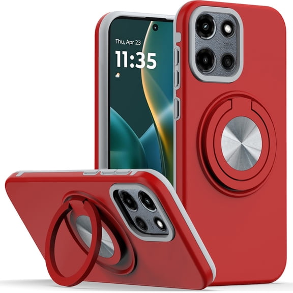 Circular Series Hybrid Case with Rotating Ring Stand for Motorola Moto G Stylus 2025 - Red