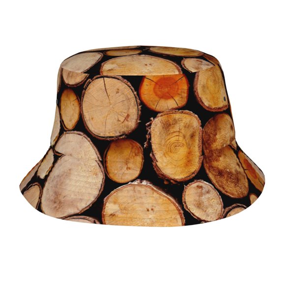 Circular Shaped Tree Wooden Bucket Hat, Packable Fisherman Sun Cap, Foldable UV Protection for Fishing Beach Hiking Camping