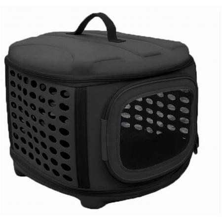 Circular Shelled Perforate Lightweight Collapsible Military Grade Transporter Pet Carrier, Black - Medium