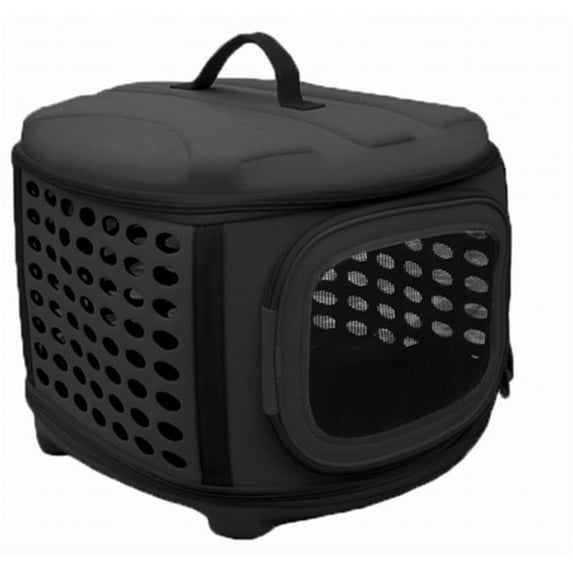 Circular Shelled Perforate Lightweight Collapsible Military Grade Transporter Pet Carrier, Black - Medium