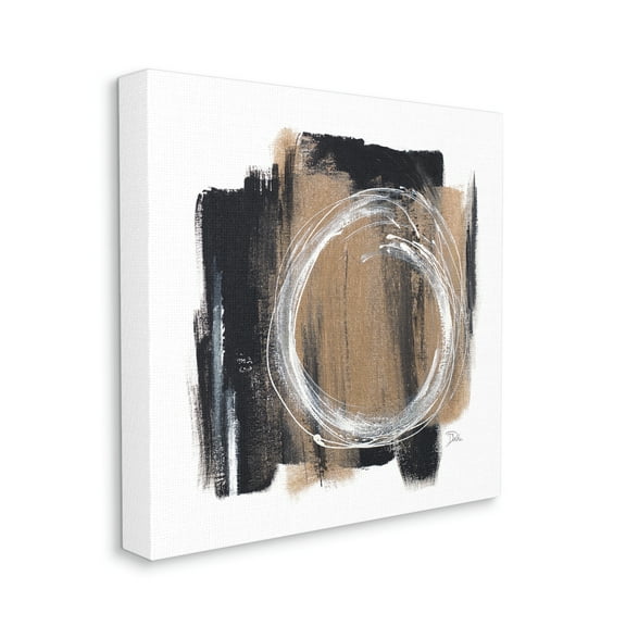 Circular Spiral Abstraction over Rustic Black Brown Abstract Gallery-Wrapped Canvas Print Wall Art, 17x17