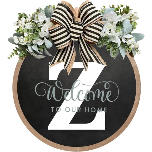 Circular Surname Front Door Welcome Sign - 26 Letter House Wreath, Front Porch Decorations, Year-Round Home Decor