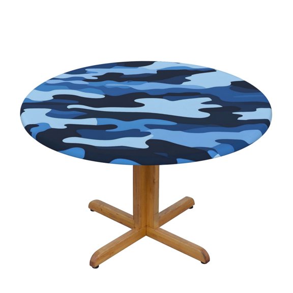 The Circular Table Cover Has Good Anti-Fouling And Anti-Oil Crease Resistance And The Elastic Band Is Easy To Install Vector Camouflage Pattern Blue_1 Small