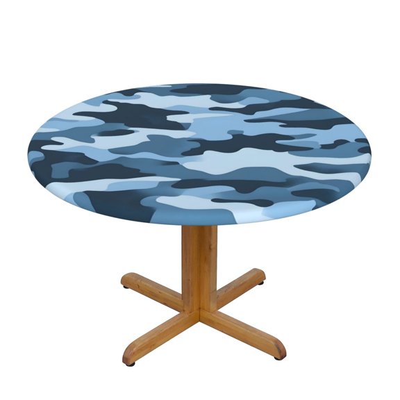 The Circular Table Cover Has Good Anti-Fouling And Anti-Oil Crease Resistance And The Elastic Band Is Easy To Install Vector Camouflage Pattern Blue_3 Small