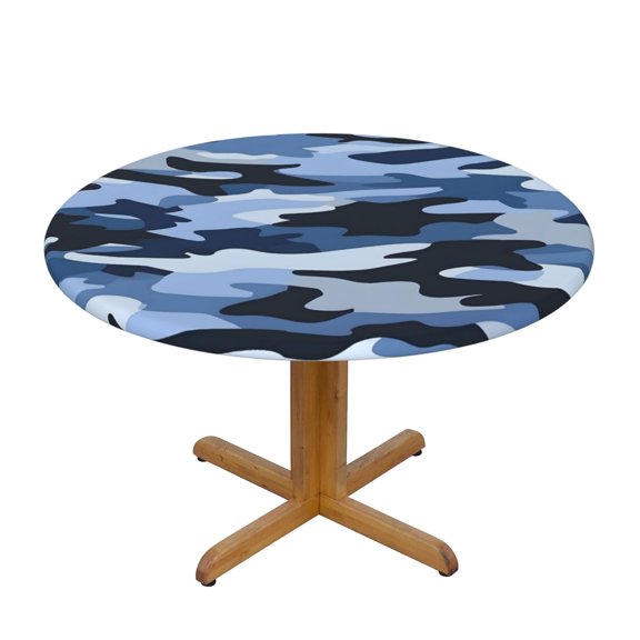 The Circular Table Cover Has Good Anti-Fouling And Anti-Oil Crease Resistance And The Elastic Band Is Easy To Install Vector Camouflage Pattern Blue_4 Small