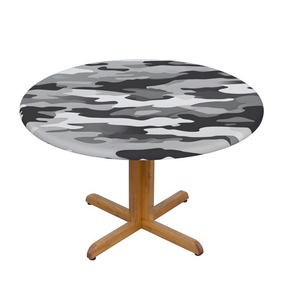 The Circular Table Cover Has Good Anti-Fouling And Anti-Oil Crease Resistance And The Elastic Band Is Easy To Install Vector Camouflage Pattern Gray_1 Small