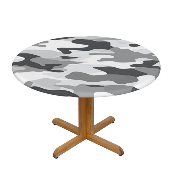The Circular Table Cover Has Good Anti-Fouling And Anti-Oil Crease Resistance And The Elastic Band Is Easy To Install Vector Camouflage Pattern Gray_2 Small