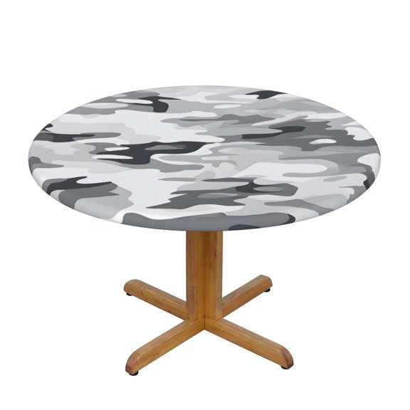 The Circular Table Cover Has Good Anti-Fouling And Anti-Oil Crease Resistance And The Elastic Band Is Easy To Install Vector Camouflage Pattern Gray_3 Small
