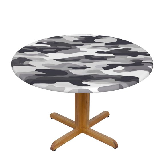 The Circular Table Cover Has Good Anti-Fouling And Anti-Oil Crease Resistance And The Elastic Band Is Easy To Install Vector Camouflage Pattern Gray_4 Small