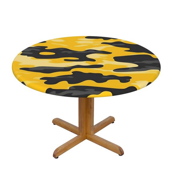 The Circular Table Cover Has Good Anti-Fouling And Anti-Oil Crease Resistance And The Elastic Band Is Easy To Install Vector Camouflage Pattern Yellow_3 Small
