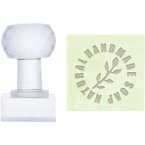 Circular Text Soap Stamp Leaf Soap Embossing Stamp with Handle Clear Acrylic Soap Stamps Personalized Square Stamp