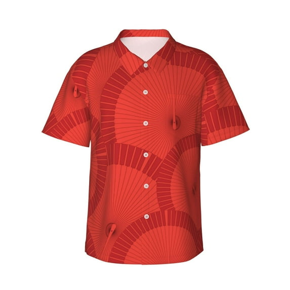 Circular Vector Hawaiian Shirts For Men, Summer Short-Sleeve Relaxed-Fit Button-Down Shirts X-Large