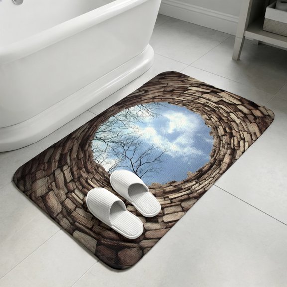 Circular Well Bathroom Rugs Non Slip Washable Bath Mat Absorbent Low Pile Front Door Mat Tree Branches Sky Vintage Aged Indoor Doormat for Kitchen Entryway Shower Decor Accessories 15.7"x23.6"