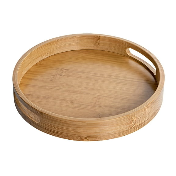 Circular Wooden Serving Tray Handle Food Tray Tea Tray Wooden Dining Tray Round Serving Tray for Tea Sets Teacups Coffee Cup Afternoon Tea Dinner Kitchen Cafe and Tea Room 30CM