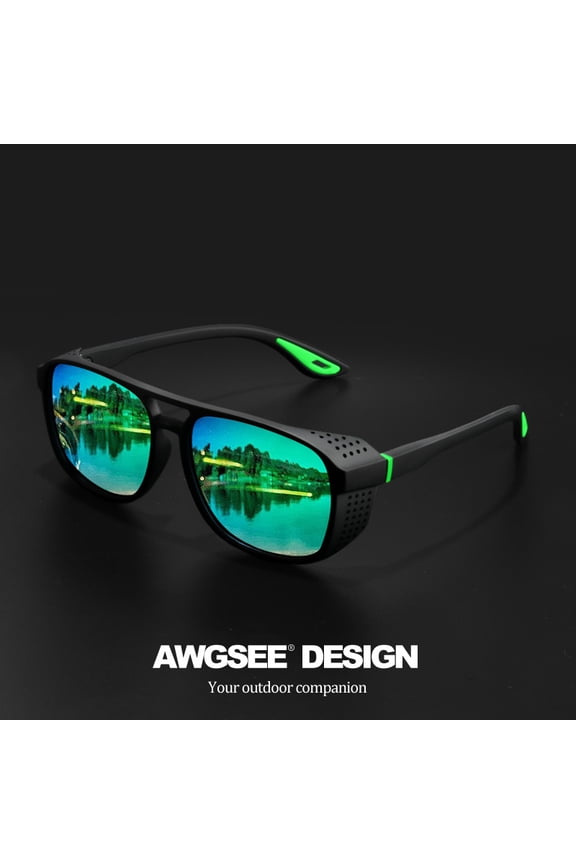 Circular polarized steampunk style sunglasses - fashionable polarized running glasses - ideal choice for fishing and driving. Durable side-hollowed frame, high-definition lenses
