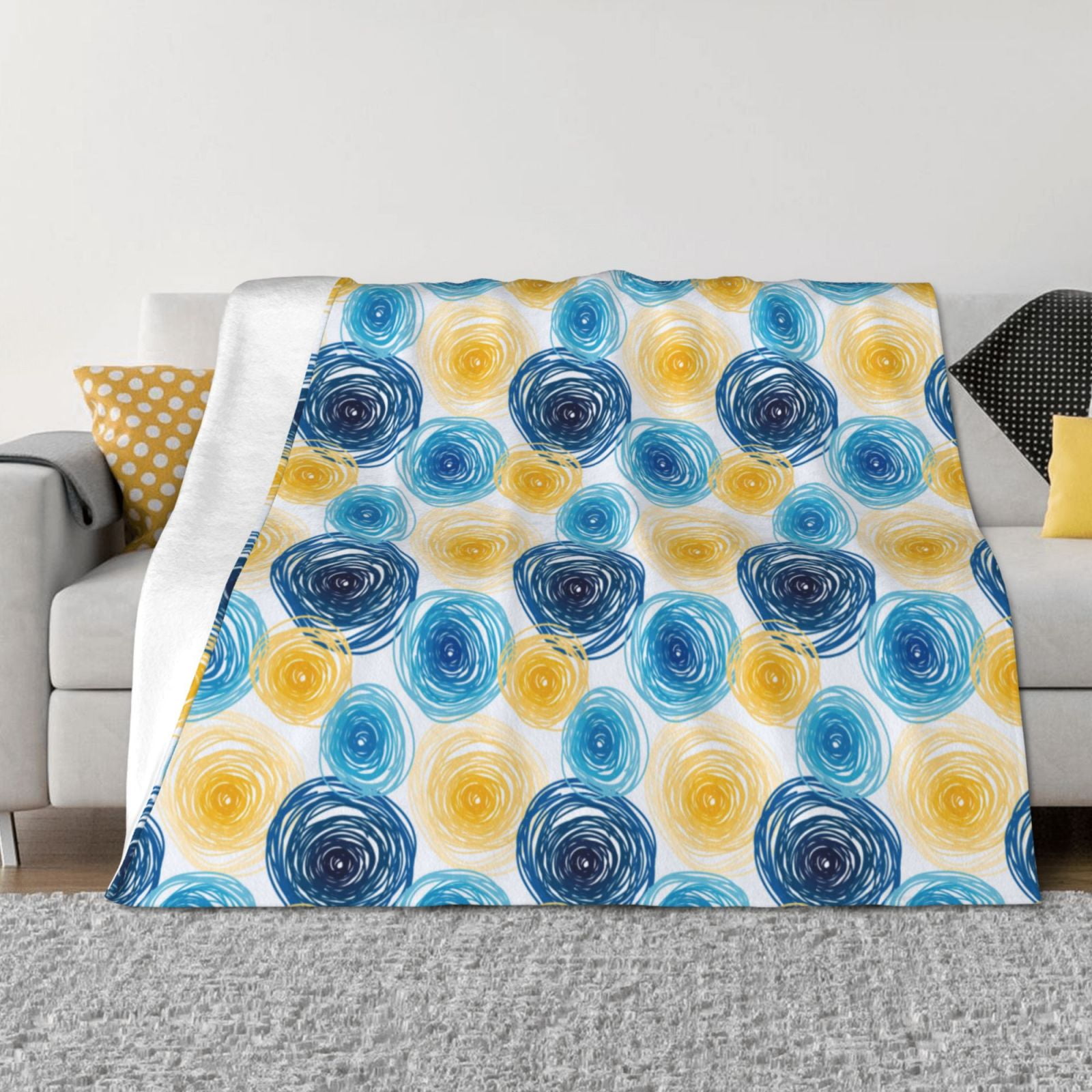 Circular print Throw Blanket for Couch, Soft Fuzzy Comfy Warm Throw