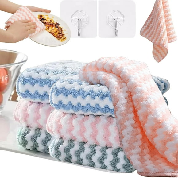 Circulatik Cleaning Rag, Circulatik Coral Fleece Striped Rag Cleaning Dish Cloth, Microfiber Cleaning Cloth, Super Soft Absorbent Dish Towels Rags Cloths for Washing Dishes