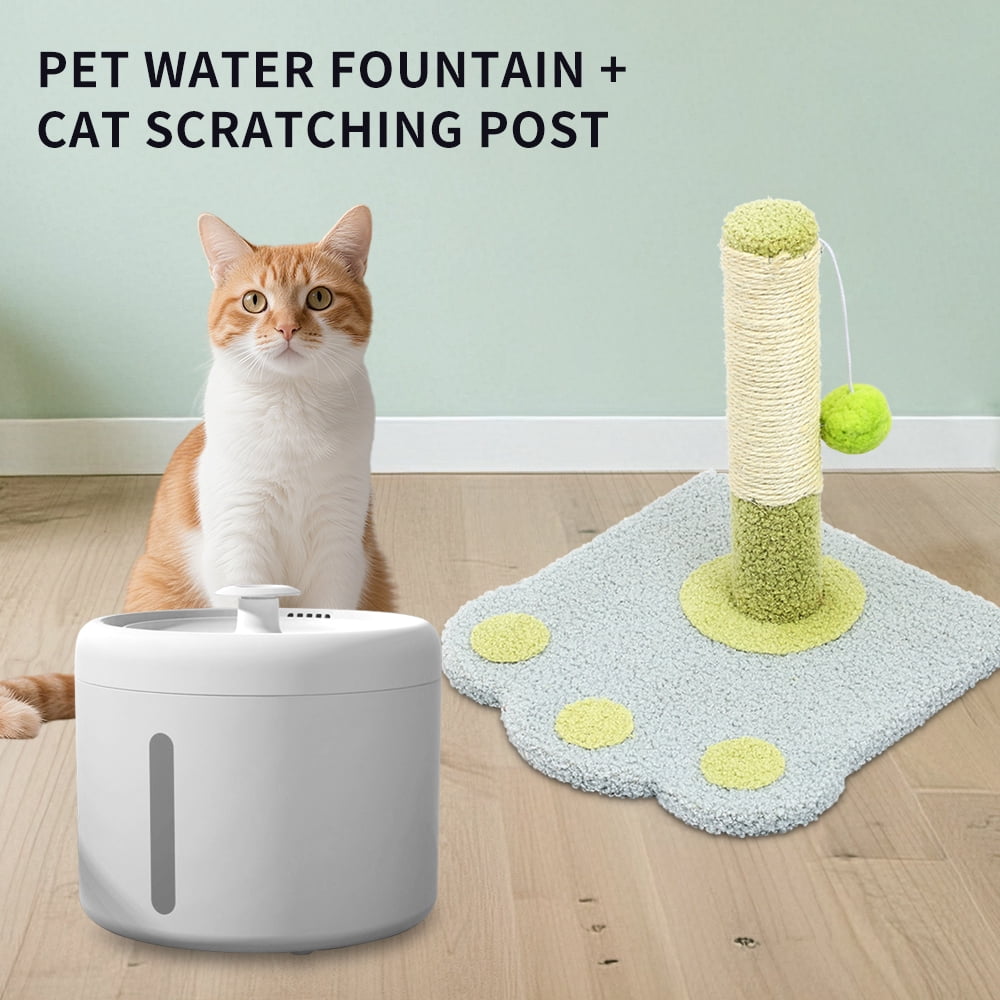 Circulating Cat Water Fountain + Scratching Tower, Ultra Quiet Drinking Dispenser with Ripple Basin, Designed to Increase Hydration for Cats & Small Animals (2000ML)