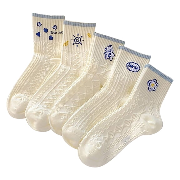 Circulation Compression Socks for Women Men 5 Pairs White Cute Socks Lace Ruffles Ankle Casual Sock Breathable Mid Tube SocksFloral Crew Socks Breathable Casual Socks