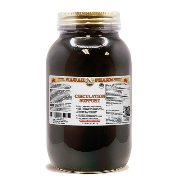 Circulation Support Liquid Extract Tincture. Expertly Extracted by Trusted HawaiiPharm Brand. Absolutely Natural. Proudly made in the USA. Tincture 32 Fl.Oz